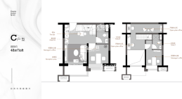 C户型 建面约48㎡Loft 2室2厅2卫