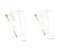 C户型 1室2厅2卫 建面约70㎡