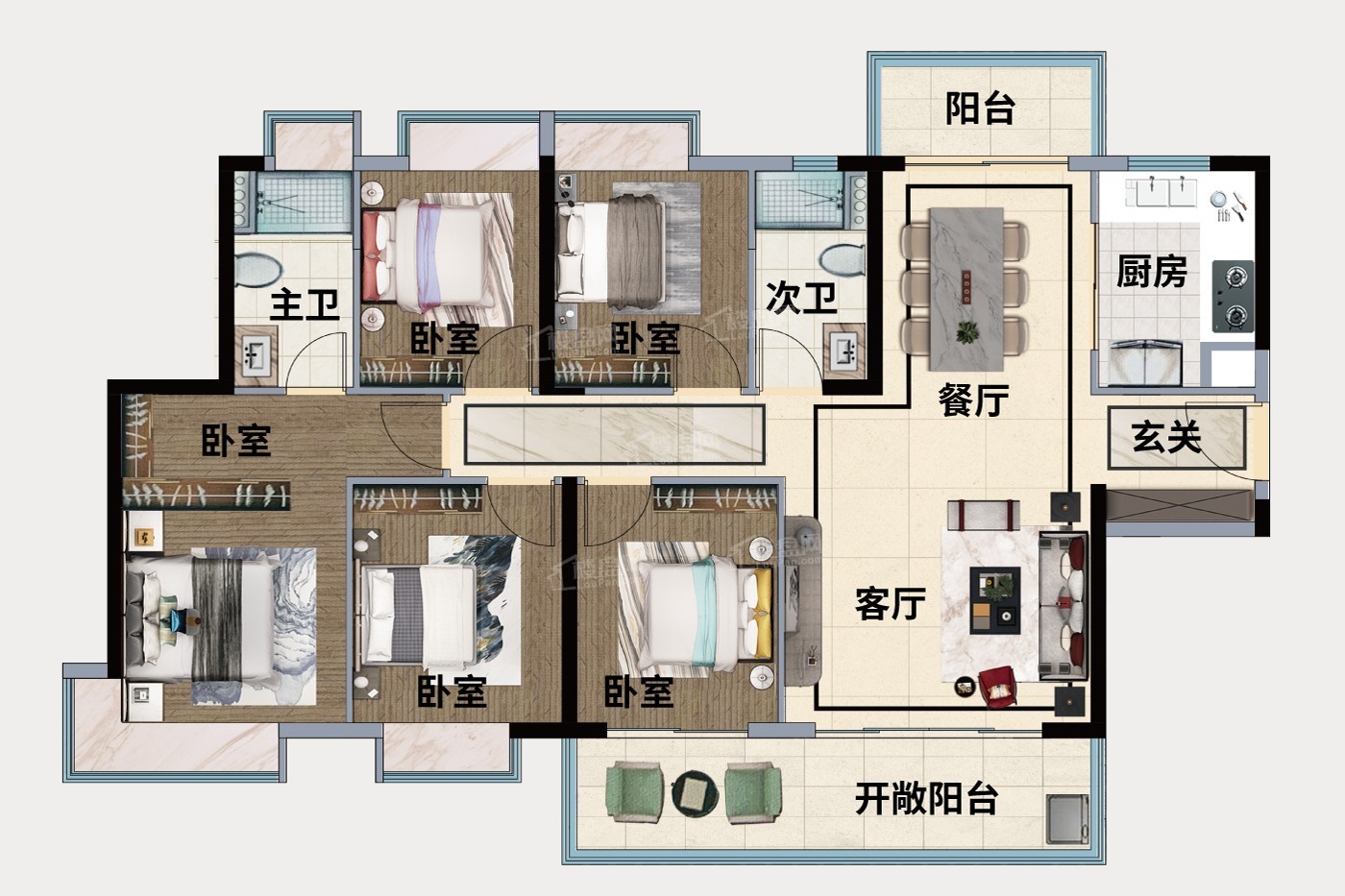 5室2厅2卫1厨约143平