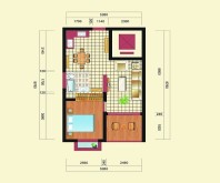 四季春城A-4户型 1室2厅1卫1厨50㎡