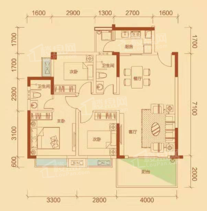 3室2厅2卫  98.00㎡