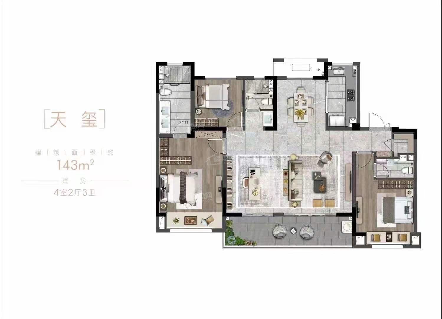 无锡远洋正荣玺樾3室2厅1卫户型图-无锡楼盘网