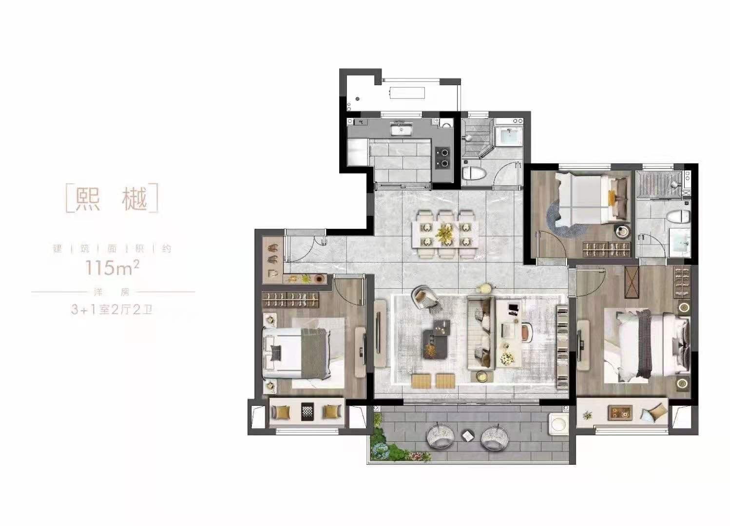 无锡远洋正荣玺樾3室2厅1卫户型图-无锡楼盘网