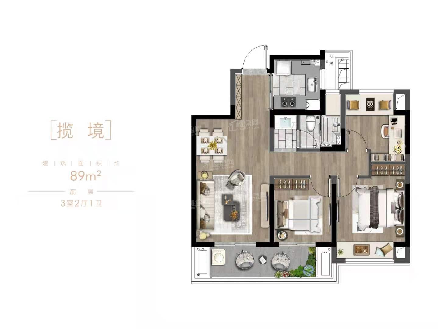 无锡远洋正荣玺樾3室2厅1卫户型图-无锡楼盘网
