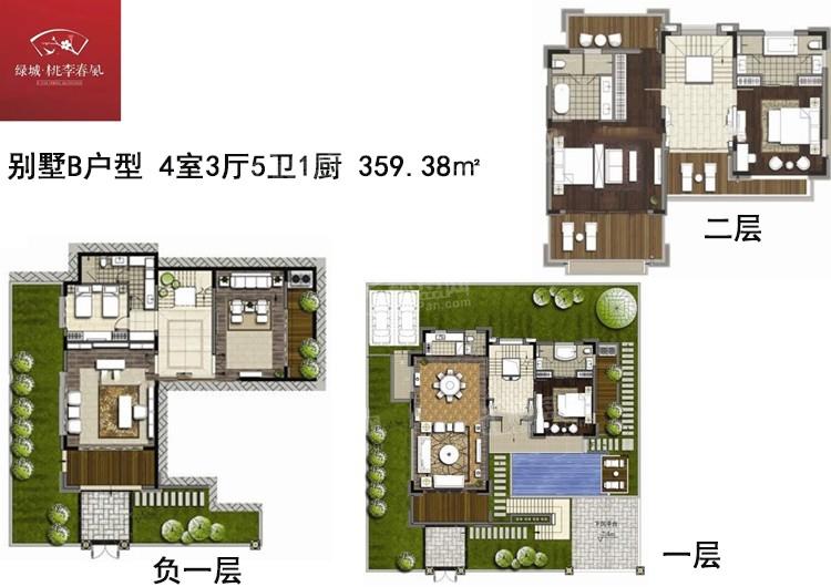 一期别墅B户型二层 4室3厅5卫1厨 359.38㎡