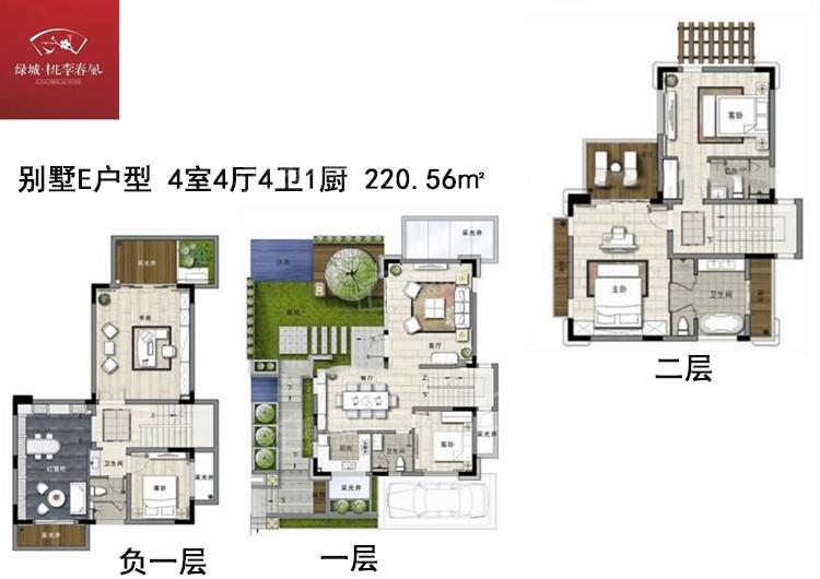 一期别墅E户型 4室4厅4卫1厨 220.56㎡