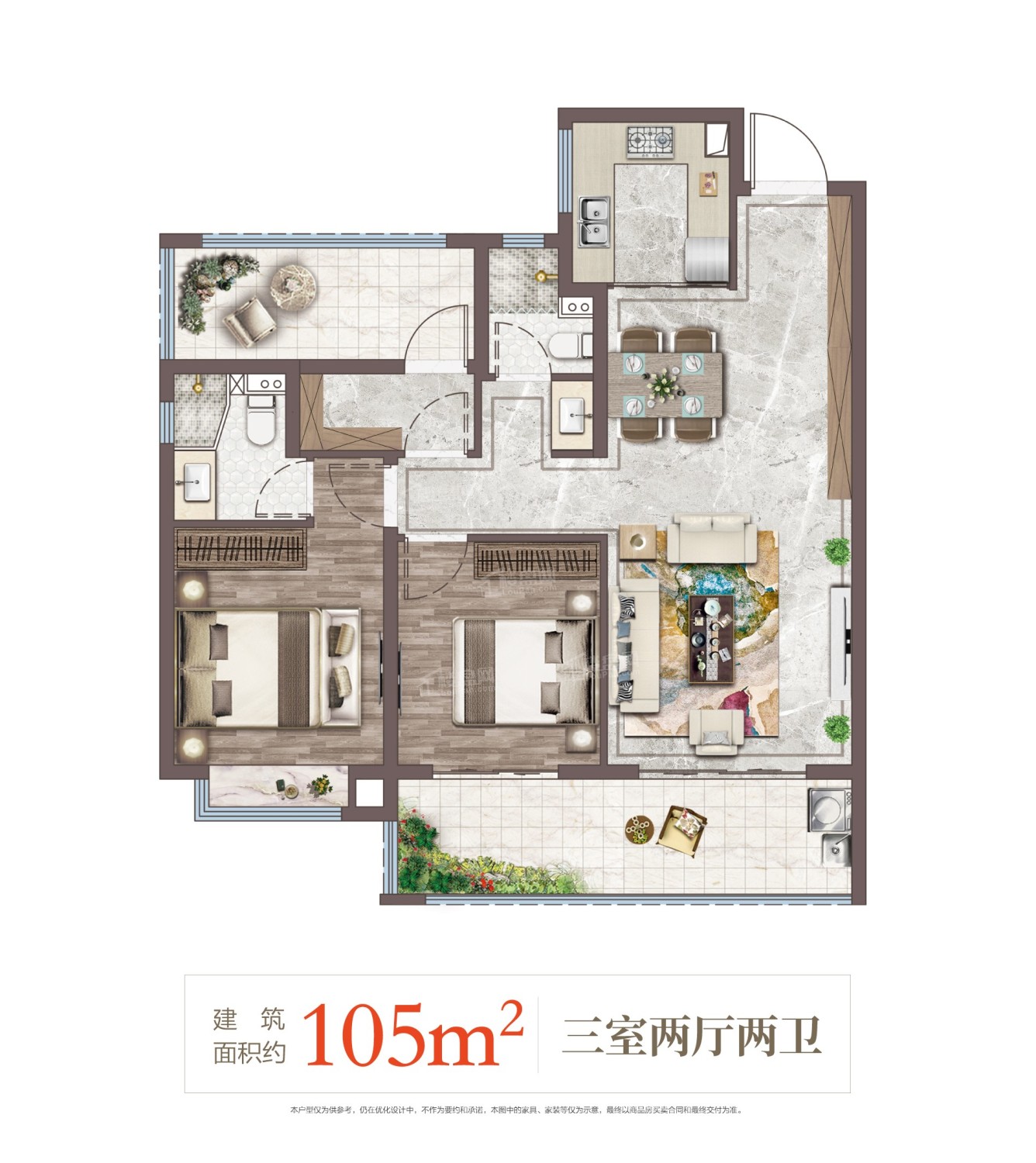 泰州金通桃李园3室2厅2卫户型图-泰州楼盘网