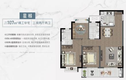 德信星宸建面约107㎡户型图