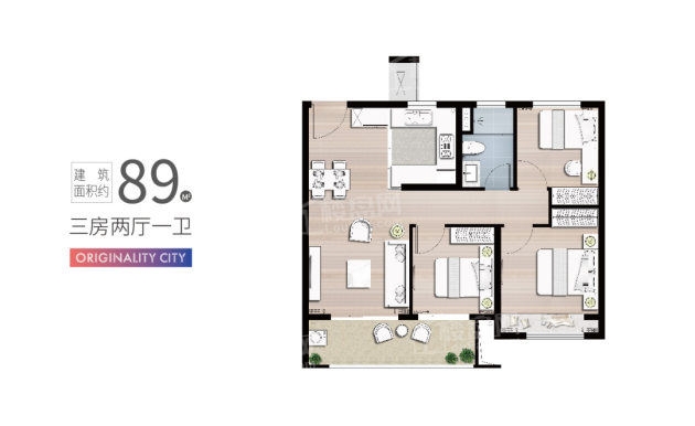 都会诚品89㎡三室两厅一卫户型