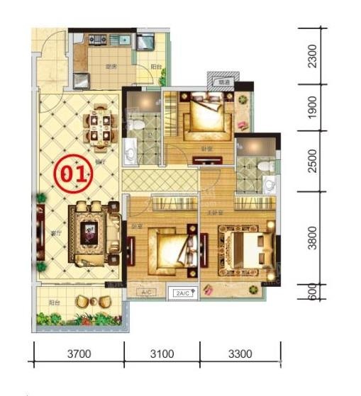 肇庆光大锦绣山河3室2厅2卫户型图-肇庆楼盘网