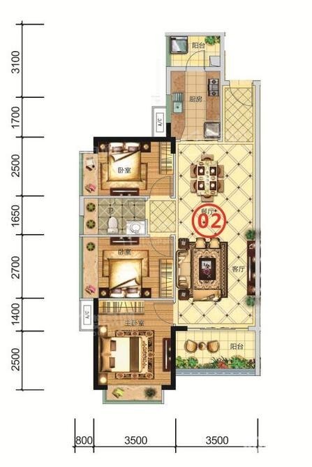 肇庆光大锦绣山河3室2厅2卫户型图-肇庆楼盘网