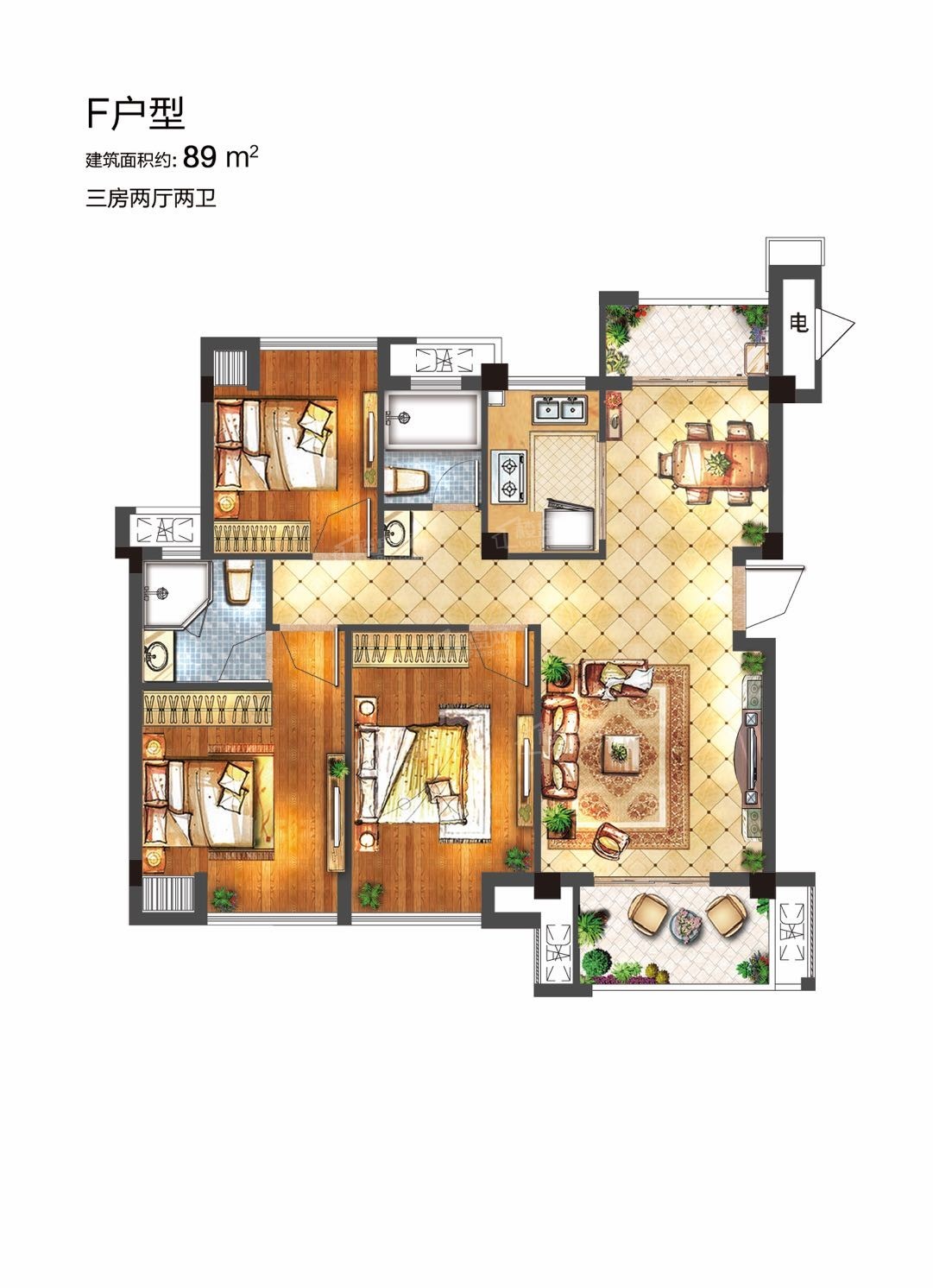 福州三迪雅筑枫丹4室2厅2卫户型图-福州楼盘网