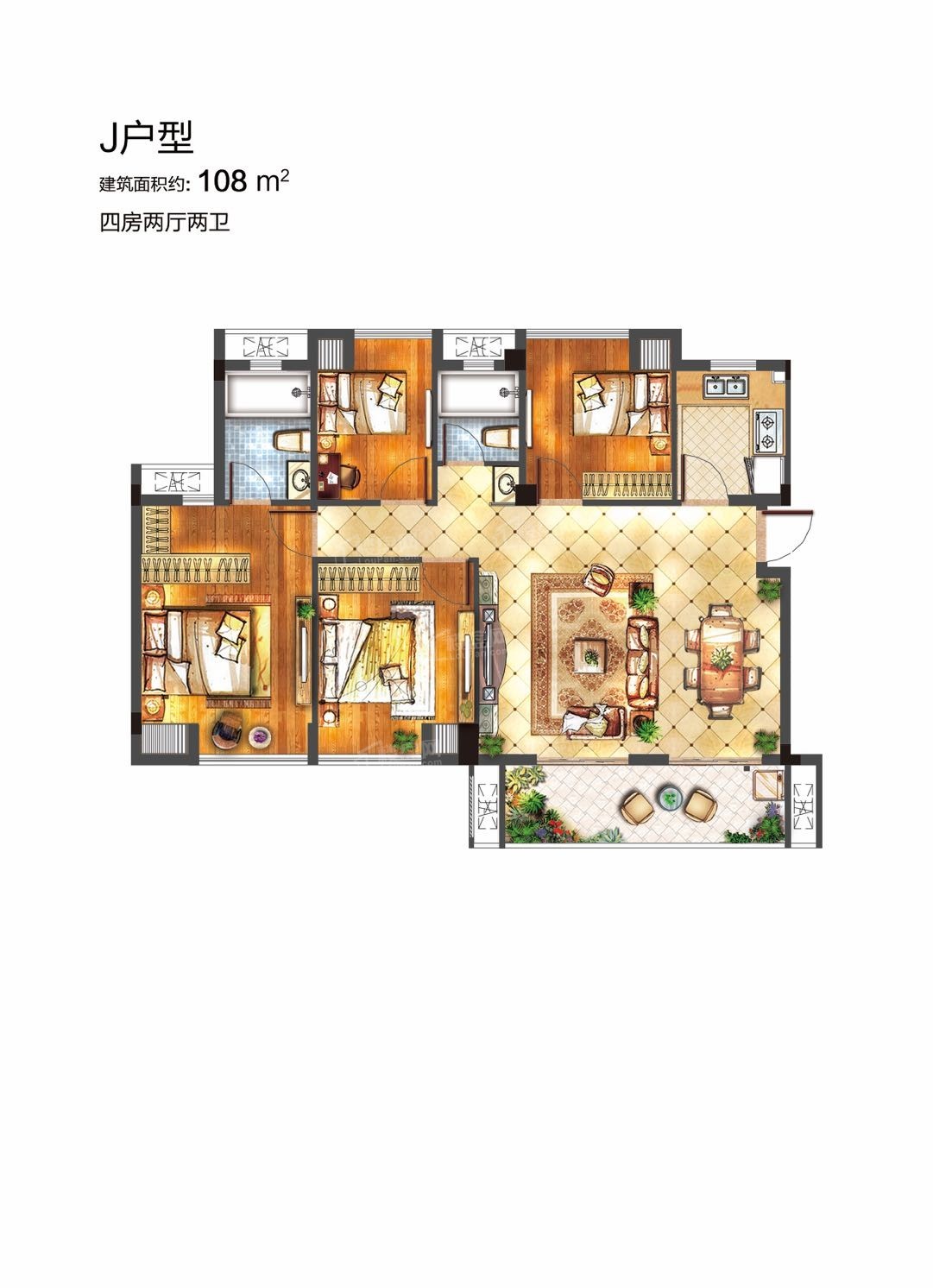 福州三迪雅筑枫丹4室2厅2卫户型图-福州楼盘网