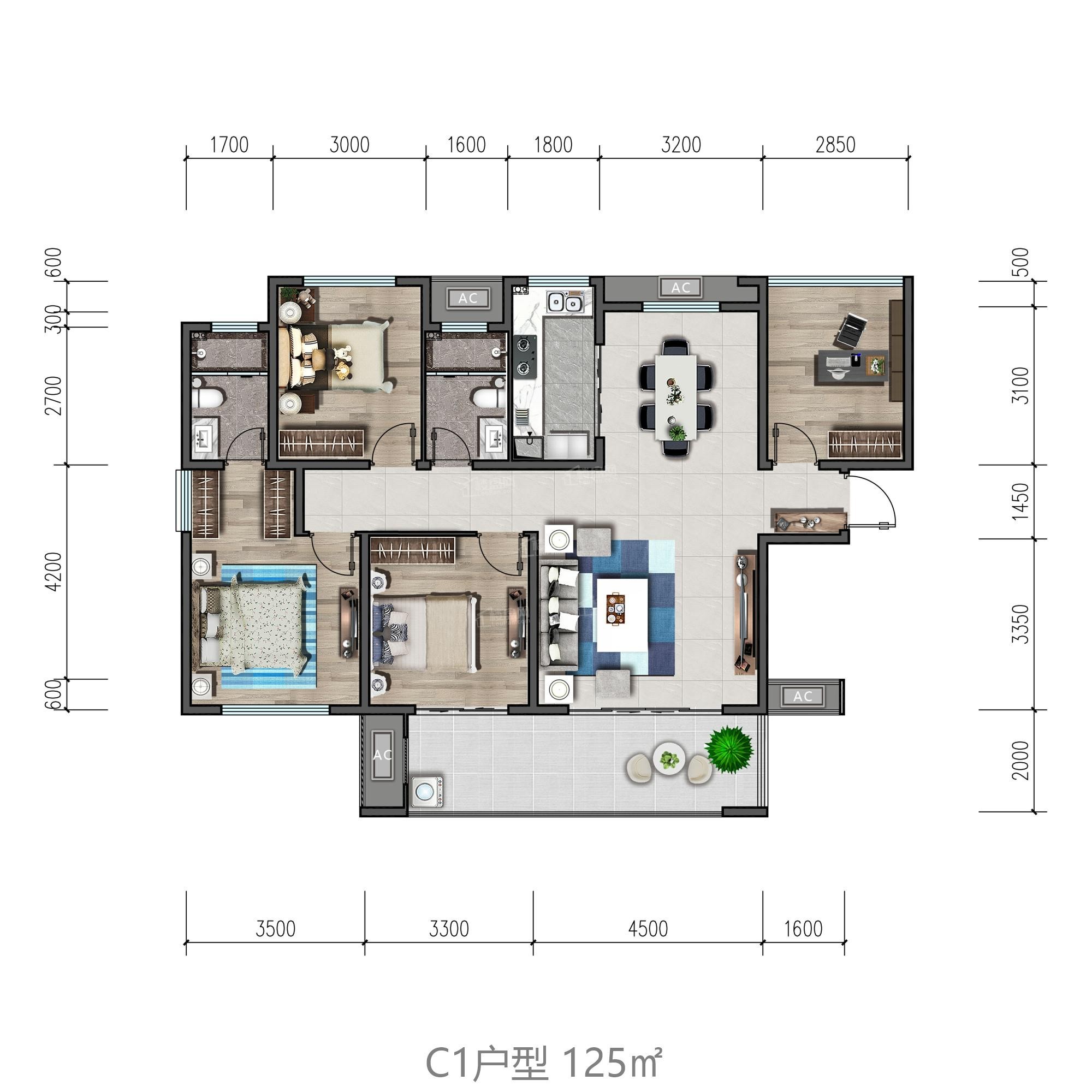 澧县闽鸿·江山樾4室2厅2卫户型图-澧县楼盘网