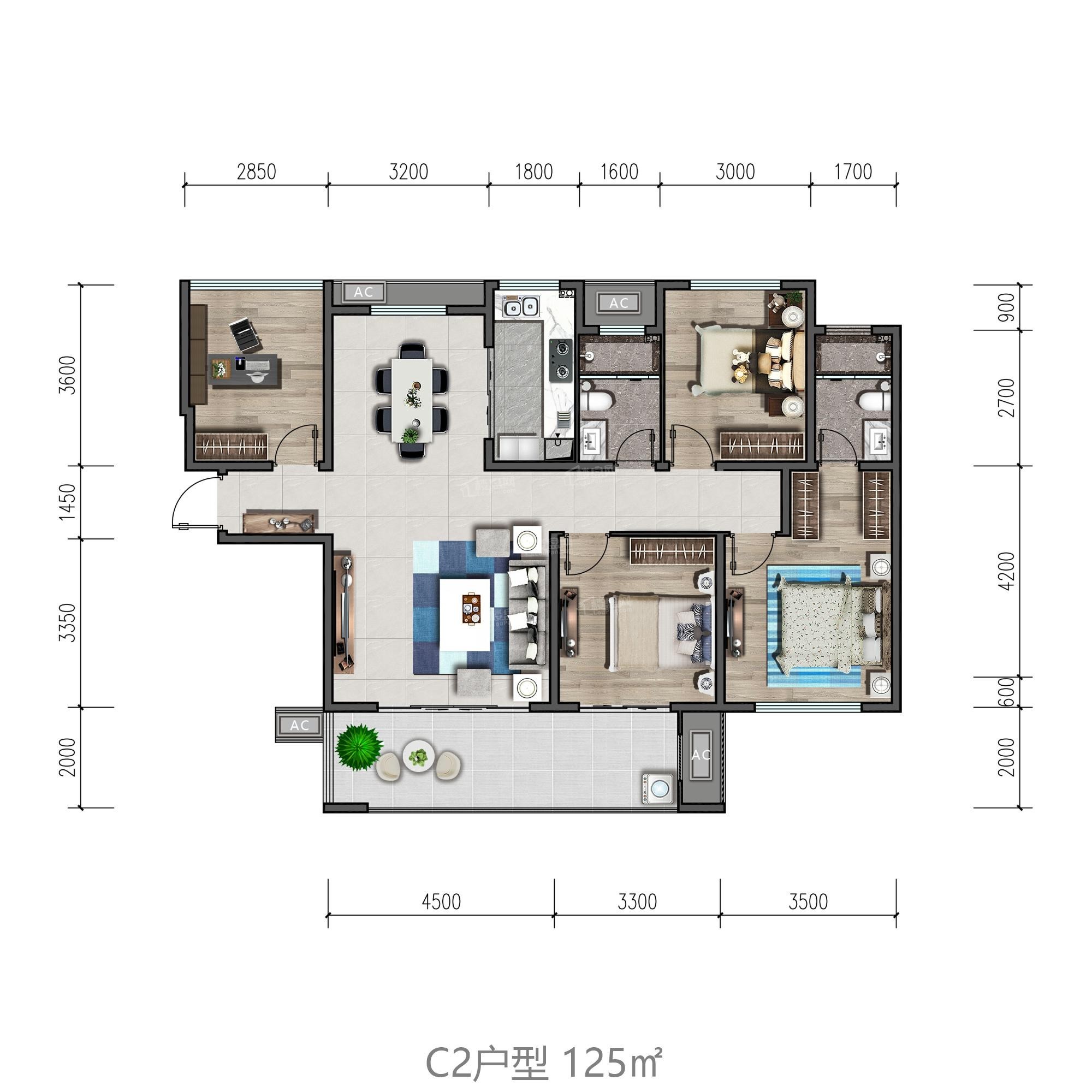澧县闽鸿·江山樾3室2厅1卫户型图-澧县楼盘网