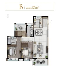 世茂璀璨江山B户型图约125㎡