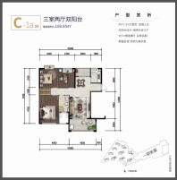 二期C-1a户型 3房2厅1卫1厨 108㎡