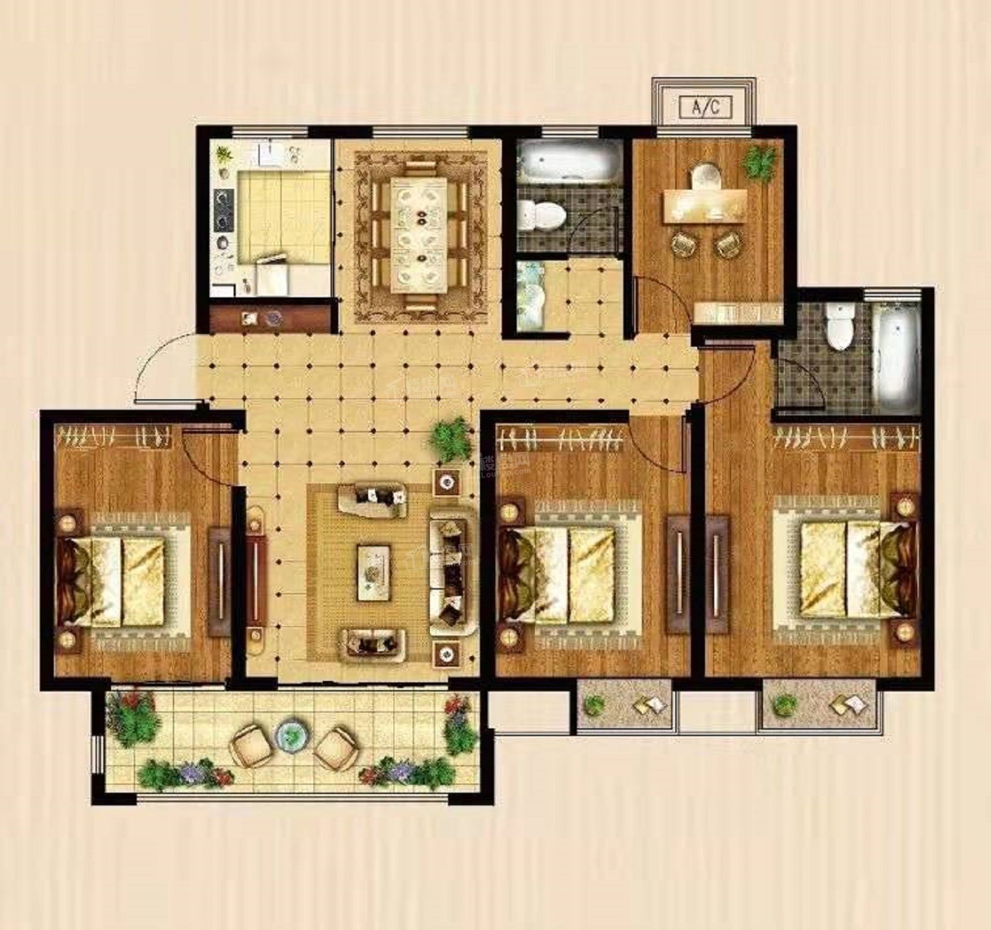 盐城驿龙华府4室2厅2卫户型图-盐城楼盘网