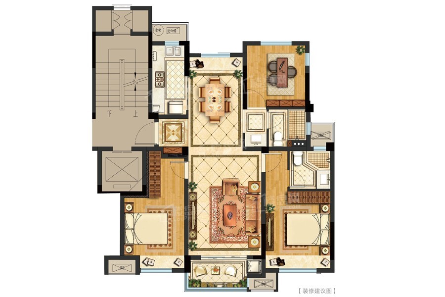 衢州国旭城3室2厅2卫户型图-衢州楼盘网