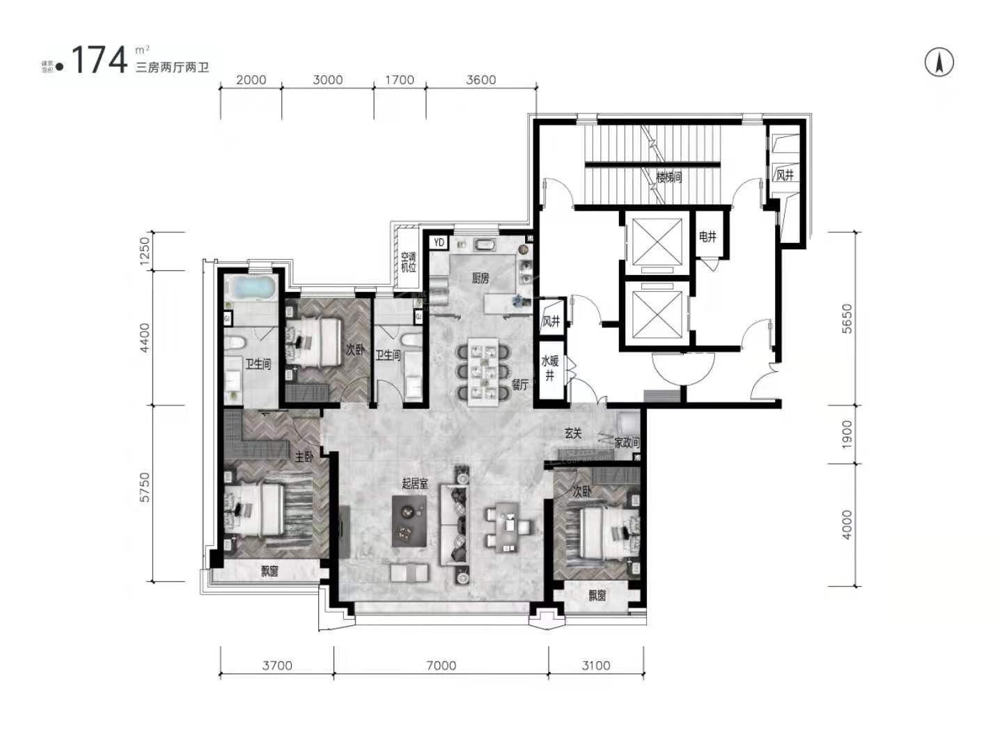 大连华润置地·瑞府3室2厅2卫户型图-大连楼盘网