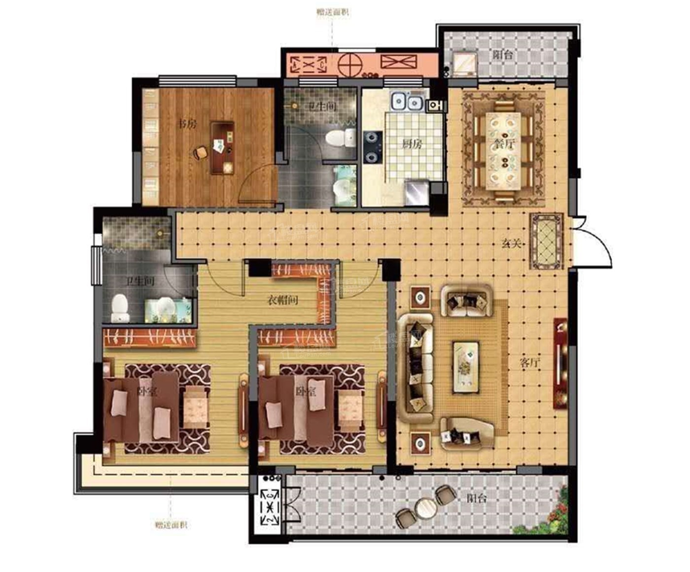 湖州新黄浦·花园名都4室2厅2卫户型图-湖州楼盘网