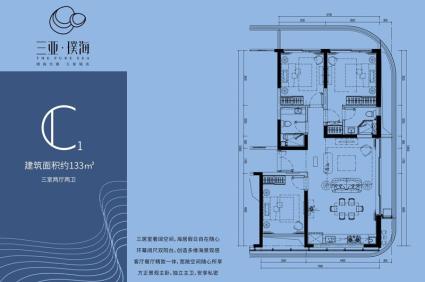 C1户型 3房2厅2卫1厨 133平米