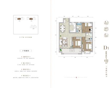 D1户型建筑面积122㎡三室两厅两卫