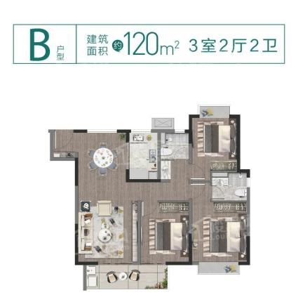 宝能翡丽河滨B户型120㎡户型图