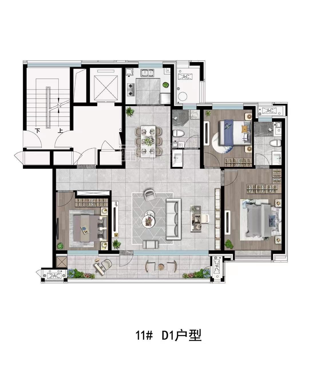 任丘绿城·诚园3室2厅2卫户型图-任丘楼盘网