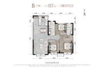 旭辉新城·学府尚品B户型 建约面积约为117㎡三室两厅两卫