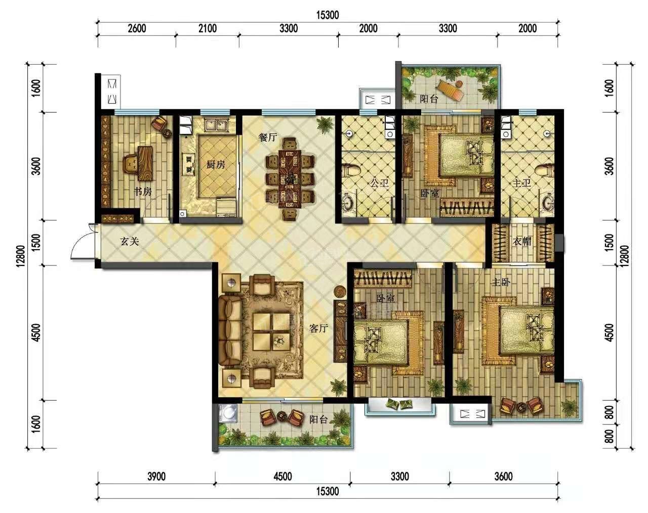 运城弘丰源天玺城3室2厅2卫户型图-运城楼盘网