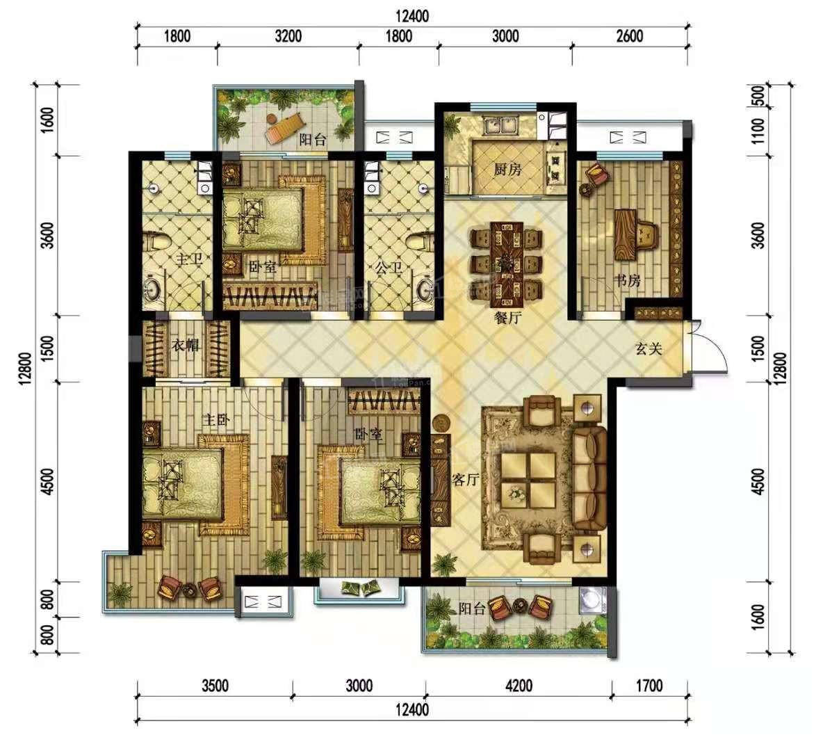 运城弘丰源天玺城3室2厅2卫户型图-运城楼盘网