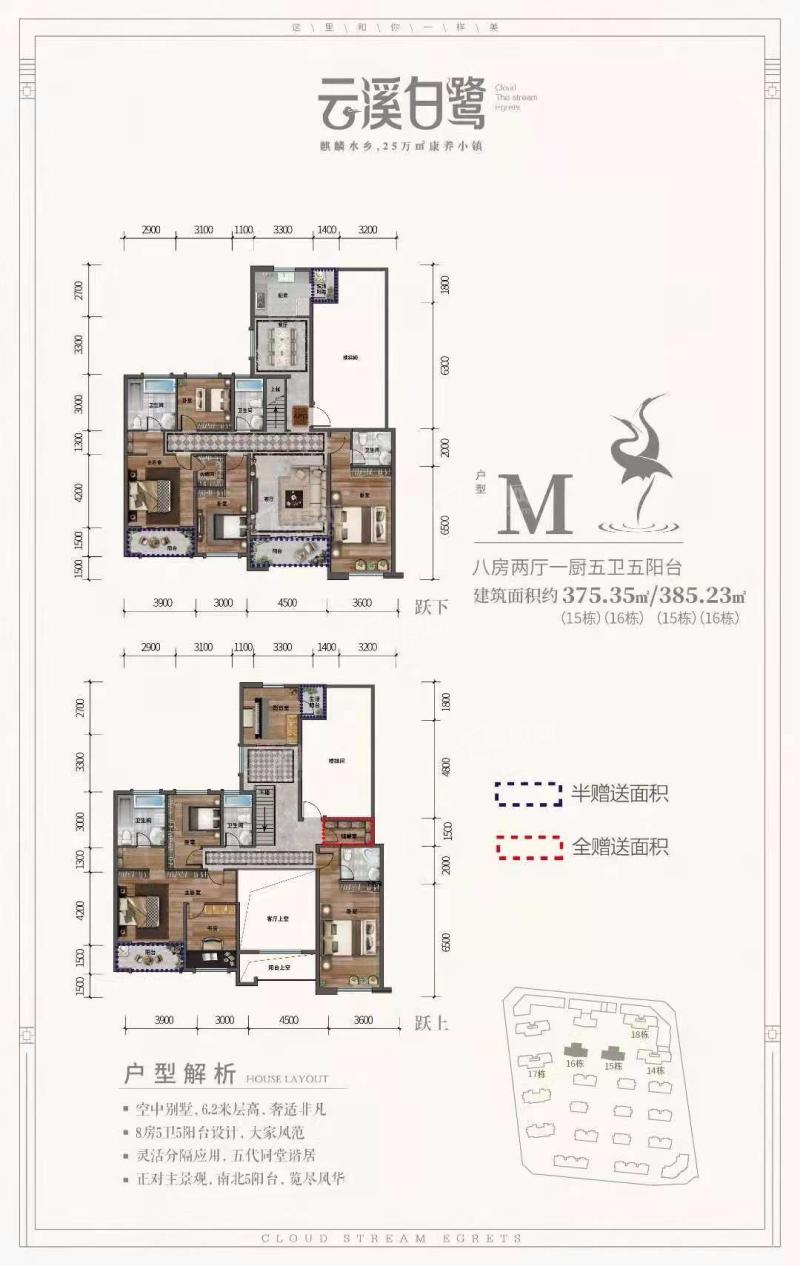 M户型 八房两厅一厨五卫五阳台 375.35㎡及385.23㎡