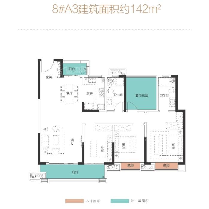 长沙旭辉国悦府3室2厅2卫户型图-长沙楼盘网