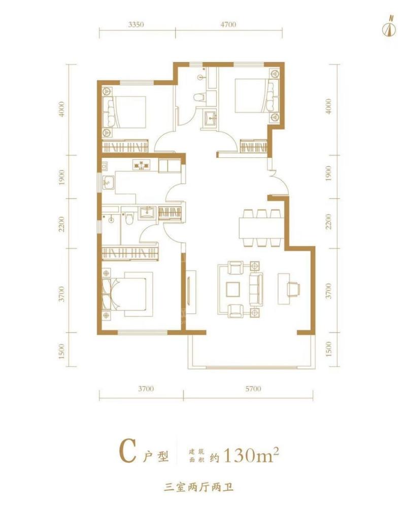 葛洲坝紫郡兰园户型图130平米3室