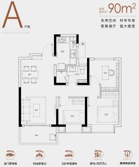 紫麒府A户型建面90㎡户型图