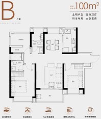 紫麒府B户型建面100㎡户型图