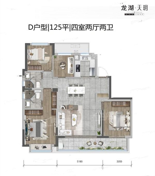宁波龙湖·天玥3室2厅2卫户型图-宁波楼盘网