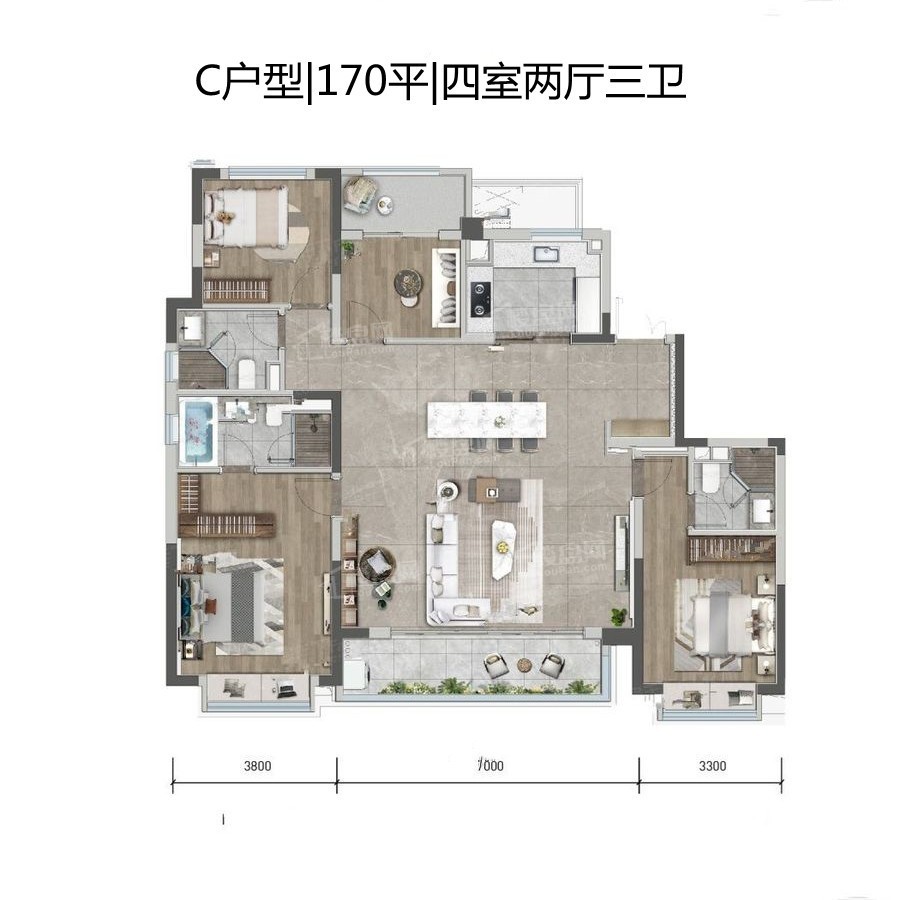 宁波龙湖·天玥3室2厅2卫户型图-宁波楼盘网