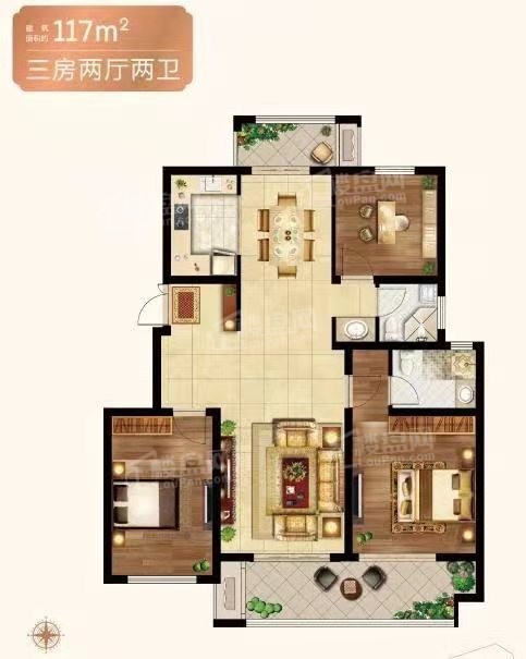 泰州银丰佳园3室2厅1卫户型图-泰州楼盘网