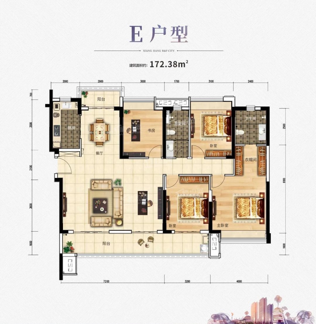 湘潭湘江富力城3室2厅2卫户型图-湘潭楼盘网