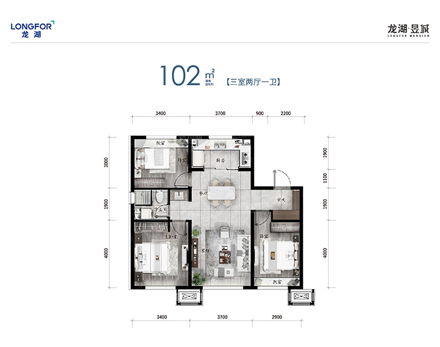 长春龙湖·昱城4室2厅2卫户型图-长春楼盘网