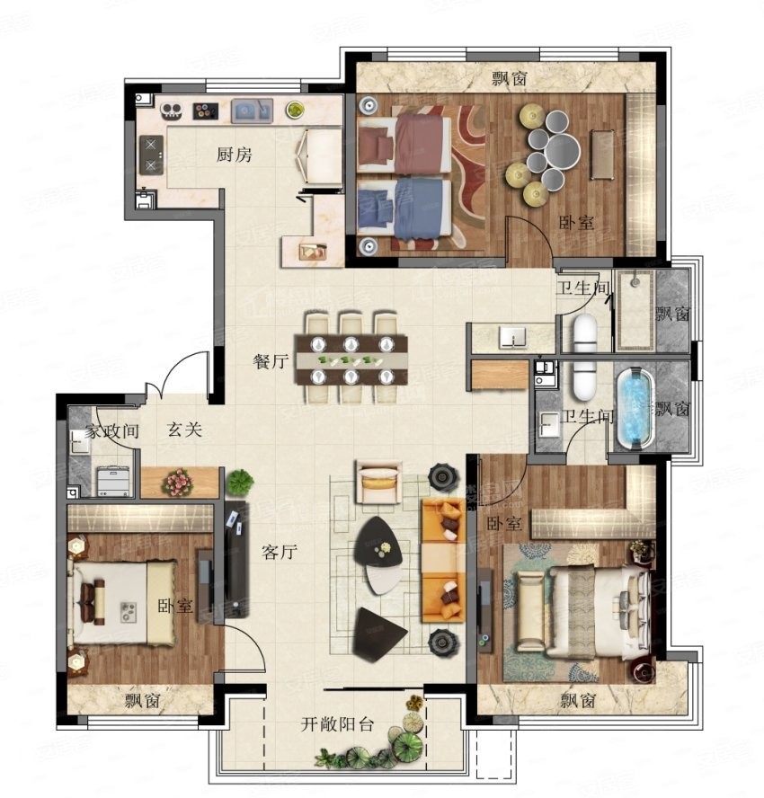 长春信达·万科翡翠学院3室2厅2卫户型图-长春楼盘网