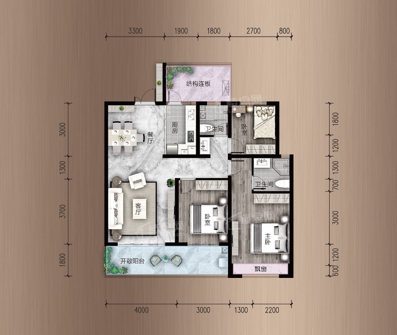 运城建投博府3室2厅2卫户型图-运城楼盘网
