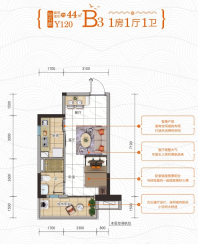 碧桂园红树湾建面约44㎡户型