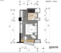 酒店式公寓户型 1厅1室1卫 建面约43.62㎡