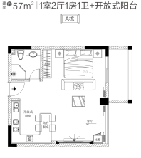 A栋57㎡ 1房2厅1厨1卫