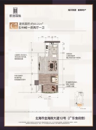 2#楼C1户型60.21平一房两厅一卫