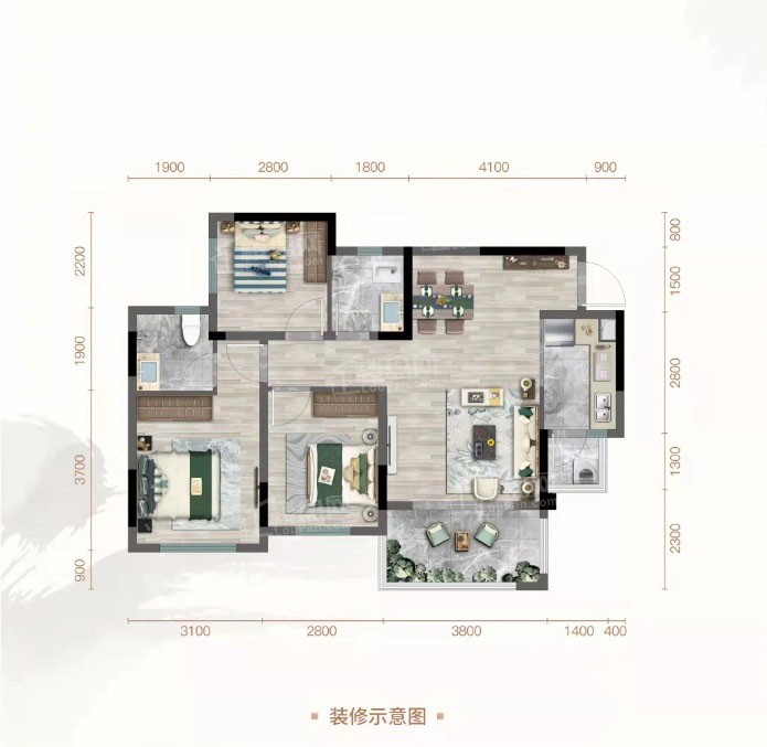南充阳光·临江邸二期3室2厅2卫户型图-南充楼盘网