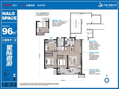 烟台万科四季光年3室2厅1卫户型图-烟台楼盘网